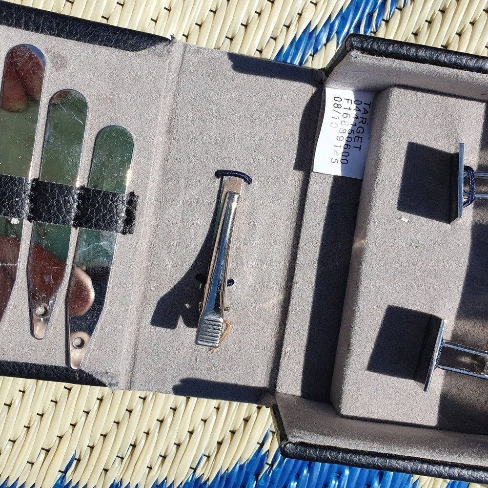tie clip, cuff  and nail kit